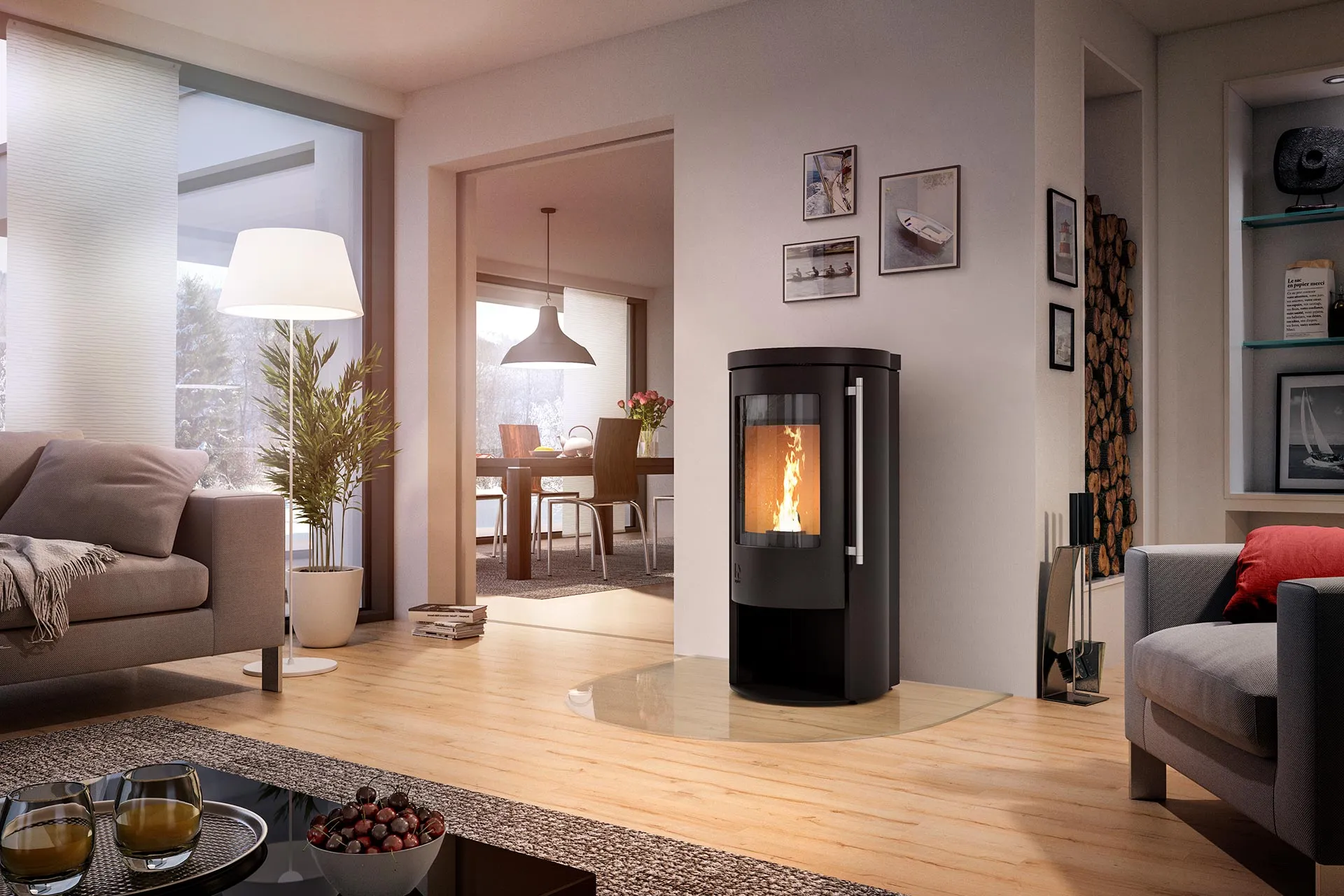 gemütliches Wohnzimmer mit Holzofen